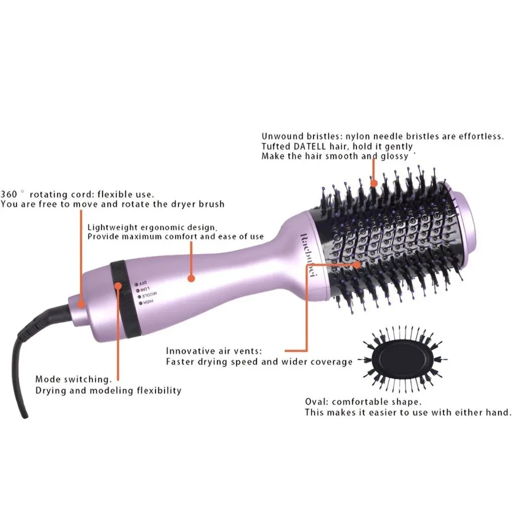 3-In-1 Hair Dryer Volumizer Brush Adjustable Temperature Speed Ionic Heat Purple - Picture 3 of 8